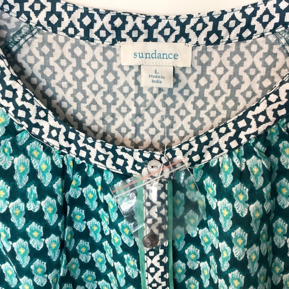 NWOT Sundance Long Sleeve Button Front Mixed Contrast Print Top - Green/Blue - L - Picture 7 of 8